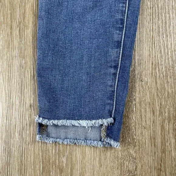 J. Crew Mercantile High Rise Straight Button Fly Jeans Women's 25 Destroyed Hem - Picture 2 of 10